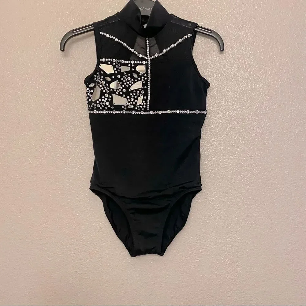 WEISSMAN Dance solo custom black rhinestone Caged illusion Leotard 14591 MC